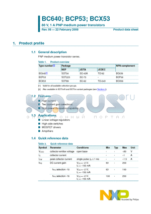 BC640 datasheet - 80 V, 1 A PNP medium power transistors