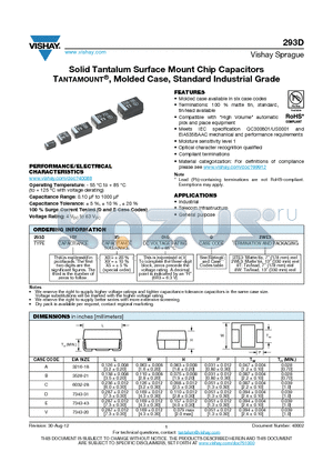 293D156X9020D2T datasheet - Solid Tantalum Surface Mount Chip Capacitors TANTAMOUNT^, Molded Case, Standard Industrial Grade