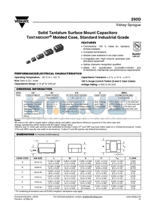 293D2261025V2 datasheet - Solid Tantalum Surface Mount Capacitors TANTAMOUNT^ Molded Case, Standard Industrial Grade