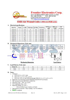 292B-09 datasheet - SMD Air Wound Coils
