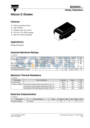 BZG03C100 datasheet - Silicon Z-Diodes