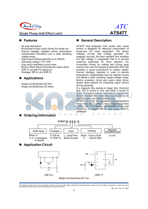 ATS477-PLA-B datasheet - Single Phase Hal Efect Latch