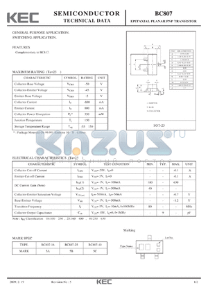 BC807 datasheet - EPITAXIAL PLANAR PNP TRANSISTOR