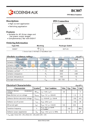 BC807 datasheet - High current application