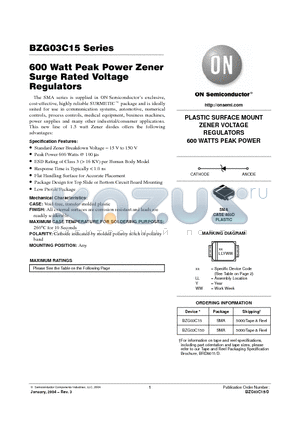 BZG03C150 datasheet - 600 Watt Peak Power Zener Surge Rated Voltage Regulators