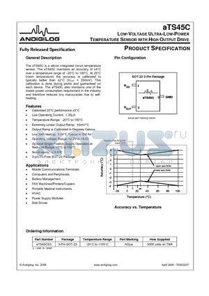 ATS45C datasheet - LOW-VOLTAGE ULTRA-LOW-POWER TEMPERATURE SENSOR WITH HIGH OUTPUT DRIVE