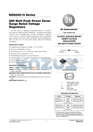 BZG03C150G datasheet - 600 Watt Peak Power Zener Surge Rated Voltage Regulators