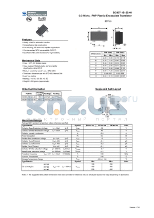 BC807-16 datasheet - 0.3 Walts, PNP Plastic-Encasulate Transistor