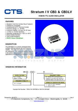 CB3-I datasheet - HCMOS/TTL CLOCK OSCILLATOR