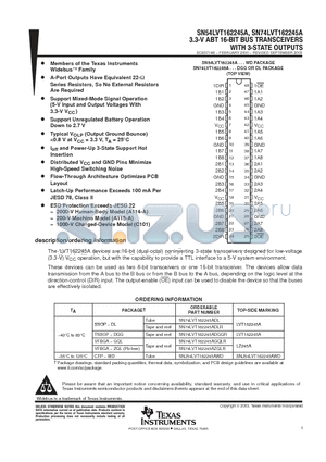 74LVT162245ADGGRE4 datasheet - 3.3-V ABT 16-BIT BUS TRANSCEIVERS WITH 3-STATE OUTPUTS