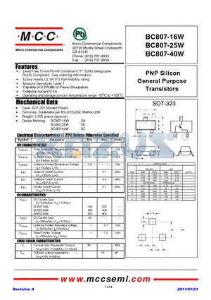 BC807-16W datasheet - PNP Silicon General Purpose Transistors