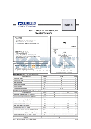 BC807-25 datasheet - SOT-23 BIPOLAR TRANSISTORS TRANSISTOR(PNP)