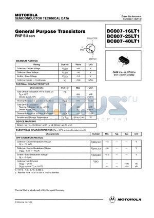 BC807-25LT1 datasheet - General Purpose Transistors