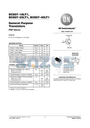 BC807-25LT1 datasheet - General Purpose Transistors(PNP Silicon)