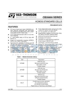 CB35000 datasheet - HCMOS STANDARD CELLS