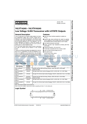 74LVT16245GX datasheet - Low Voltage 16-Bit Transceiver with 3-STATE Outputs