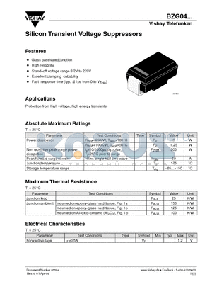 BZG04 datasheet - Silicon Transient Voltage Suppressors