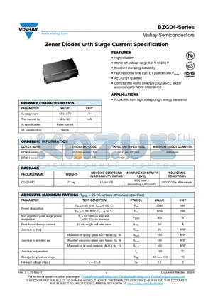 BZG04-10 datasheet - Zener Diodes with Surge Current Specification