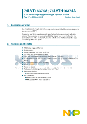 74LVT16374AEV datasheet - 3.3 V 16-bit edge-triggered D-type flip-flop; 3-state