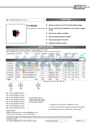 113-314-04-53 datasheet - PCB MOUNTING LEDs -  3mm