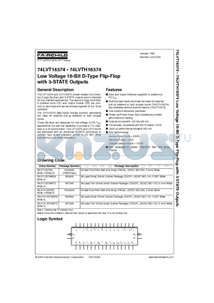 74LVT16374MTD datasheet - Low Voltage 16-Bit D-Type Flip-Flop with 3-STATE Outputs