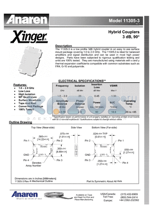 11305-3 datasheet - Hybrid Couplers 3 dB, 90`