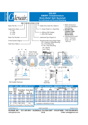 550E003M datasheet - EMI/RFI D-Subminiature Strain-Relief Split Backshell