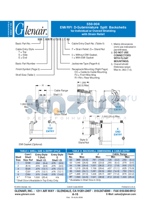 550E004M datasheet - EMI/RFI D-Subminiature Split Backshells for Individual or Overall Shielding