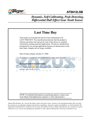 ATS612LSB_1 datasheet - Dynamic, Self-Calibrating, Peak-Detecting, Differential Hall Effect Gear Tooth Sensor