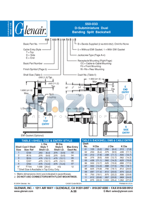 550E033M datasheet - D-Subminiature Dual Banding Split Backshell