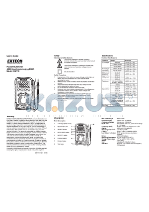 DM110 datasheet - Pocket Multimeter 4000 Count Autoranging DMM