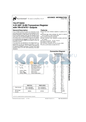 74LVT16652MEAX datasheet - 3.3V ABT 16-Bit Transceiver/Register with TRI-STATE Outputs