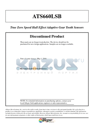 ATS622LSB datasheet - True Zero Speed Hall Effect Adaptive Gear Tooth Sensors