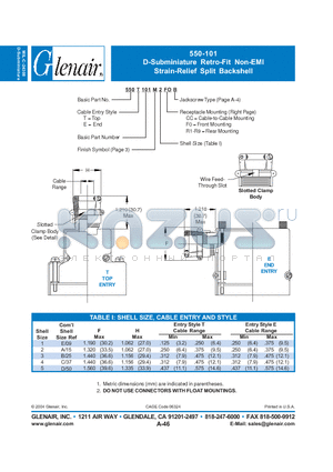 550E101M datasheet - D-Subminiature Retro-Fit Non-EMI Strain-Relief Split Backshell