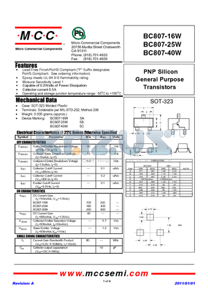 BC807-40W datasheet - PNP Silicon General Purpose Transistors