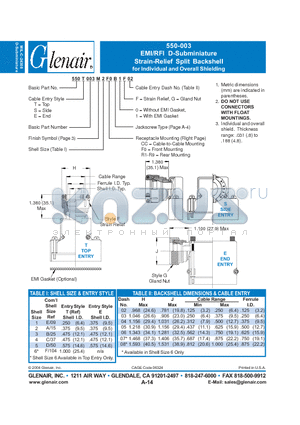 550S003M datasheet - EMI/RFI D-Subminiature Strain-Relief Split Backshell