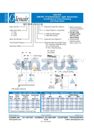 550S004M datasheet - EMI/RFI D-Subminiature Split Backshells for Individual or Overall Shielding