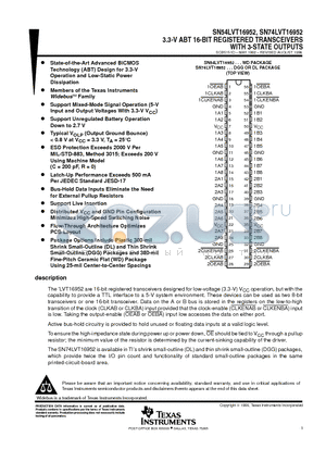 74LVT16952DGGRE4 datasheet - 3.3-V ABT 16-BIT REGISTERED TRANSCEIVERS WITH 3-STATE OUTPUTS