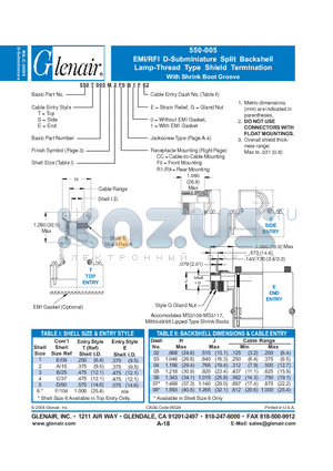 550S005M datasheet - EMI/RFI D-Subminiature Split Backshell Lamp-Thread Type Shield Termination