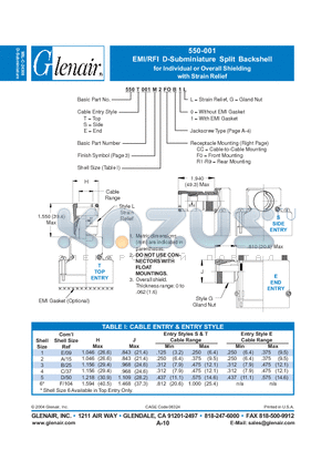 550T001M datasheet - EMI/RFI D-Subminiature Split Backshell