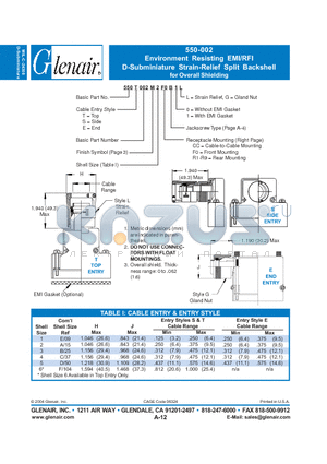 550T002M datasheet - Environment Resisting EMI/RFI Subminiature Strain-Relief Split Backshell