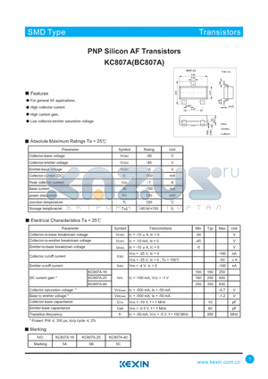 BC807A datasheet - PNP Silicon AF Transistors