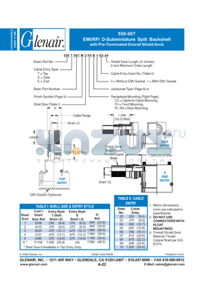 550T007M datasheet - EMI/RFI D-Subminiature Split Backshell with Pre-Terminated Overall Shield Sock