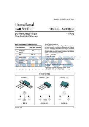 113CNQ080A datasheet - SCHOTTKY RECTIFIER New GenIII D-61 Package