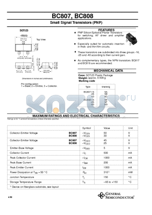 BC808 datasheet - Small Signal Transistors (PNP)
