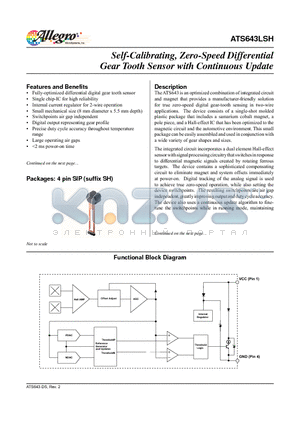 ATS643LSHTN-I1-T datasheet - Self-Calibrating, Zero-Speed Differential Gear Tooth Sensor with Continuous Update