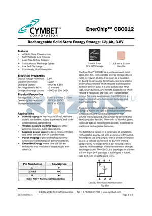 CBC012-BUC-WP datasheet - Rechargeable Solid State Energy Storage: 12uAh, 3.8V