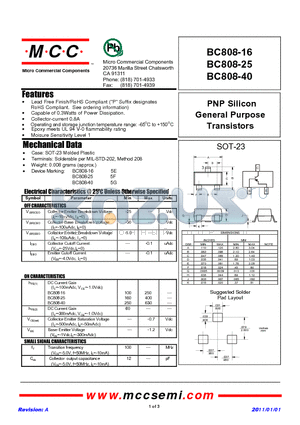 BC808-16 datasheet - PNP Silicon General Purpose Transistors