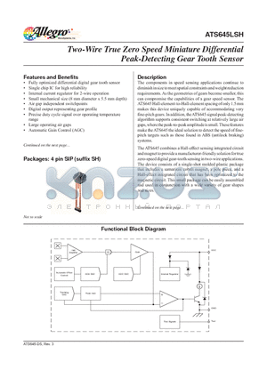 ATS645LSH datasheet - True Zero Speed Miniature Gear Tooth Sensor