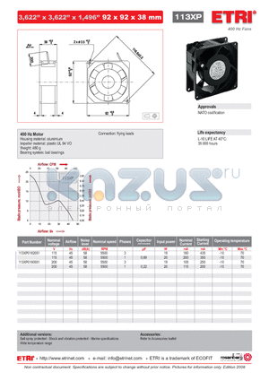 113XP0162001 datasheet - 400 Hz Fans